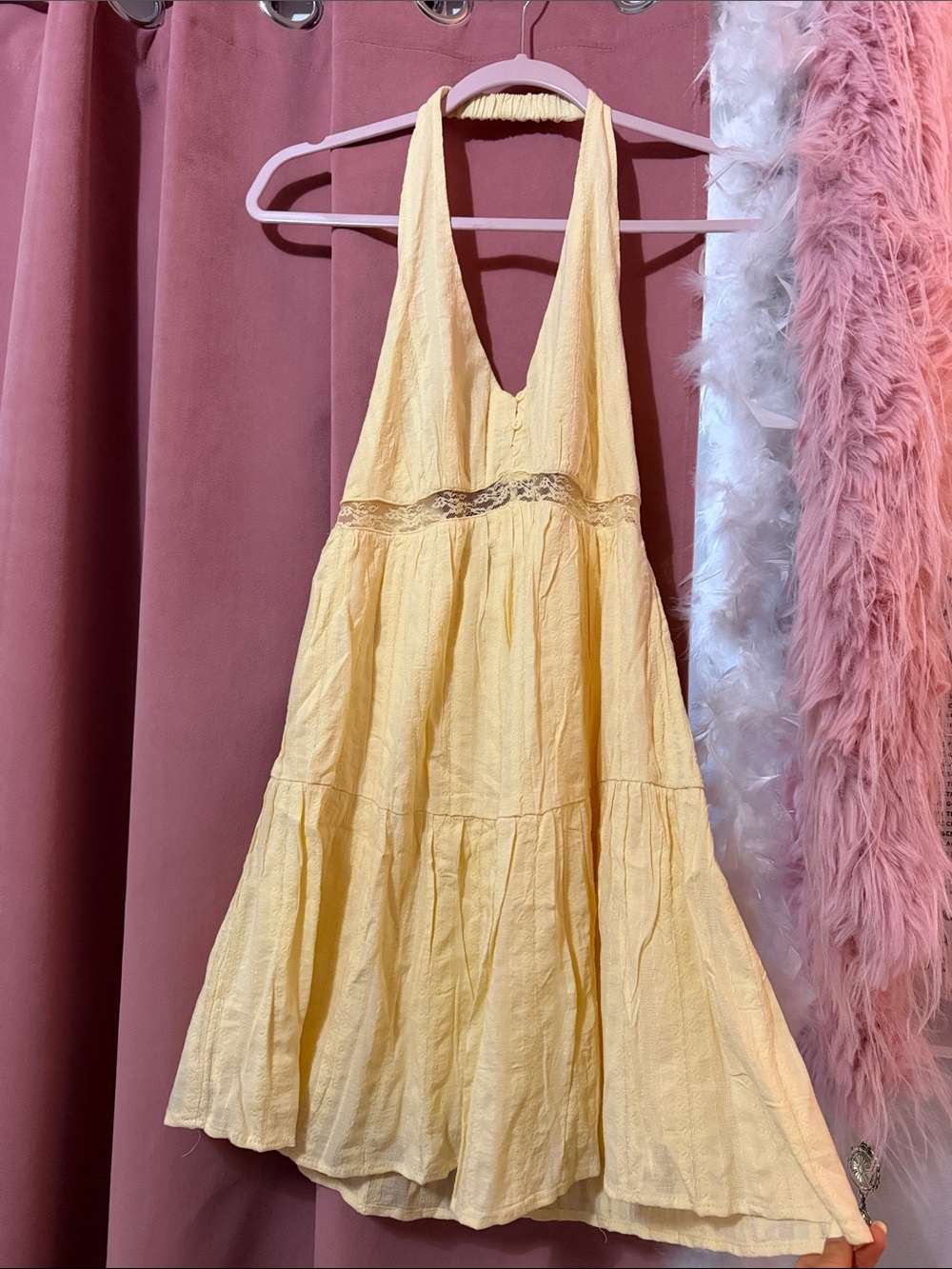 No Boundaries Yellow Backless Halter Dress with Lace Waist XS